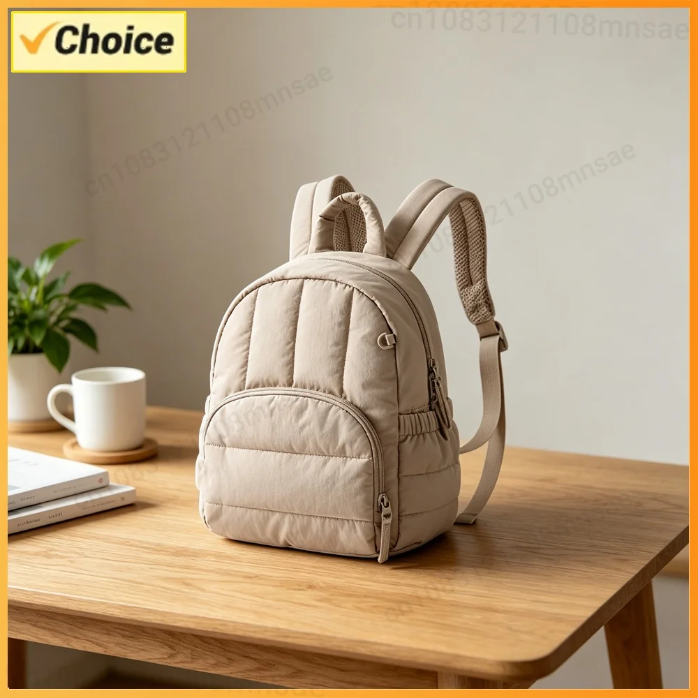 Women Simple Laptop Side Elastic Pockets Water- Quilted Rucksack Fluffy Shoulder Straps Commute Work Backpacks