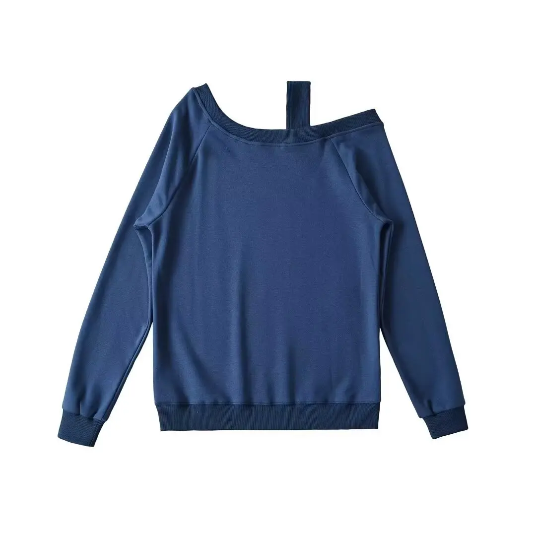 Sudadera informal con hombros descubiertos para mujer, jersey de manga larga, chaqueta con sombrero, diseño de nicho, Top holgado perezoso para principios de otoño