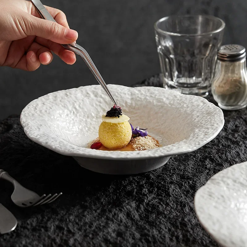 Plate Household 2022 New Deepening Ceramic Haute Sense Tableware Western Food  Deep Plate Japanese Binaural Soup Bowl