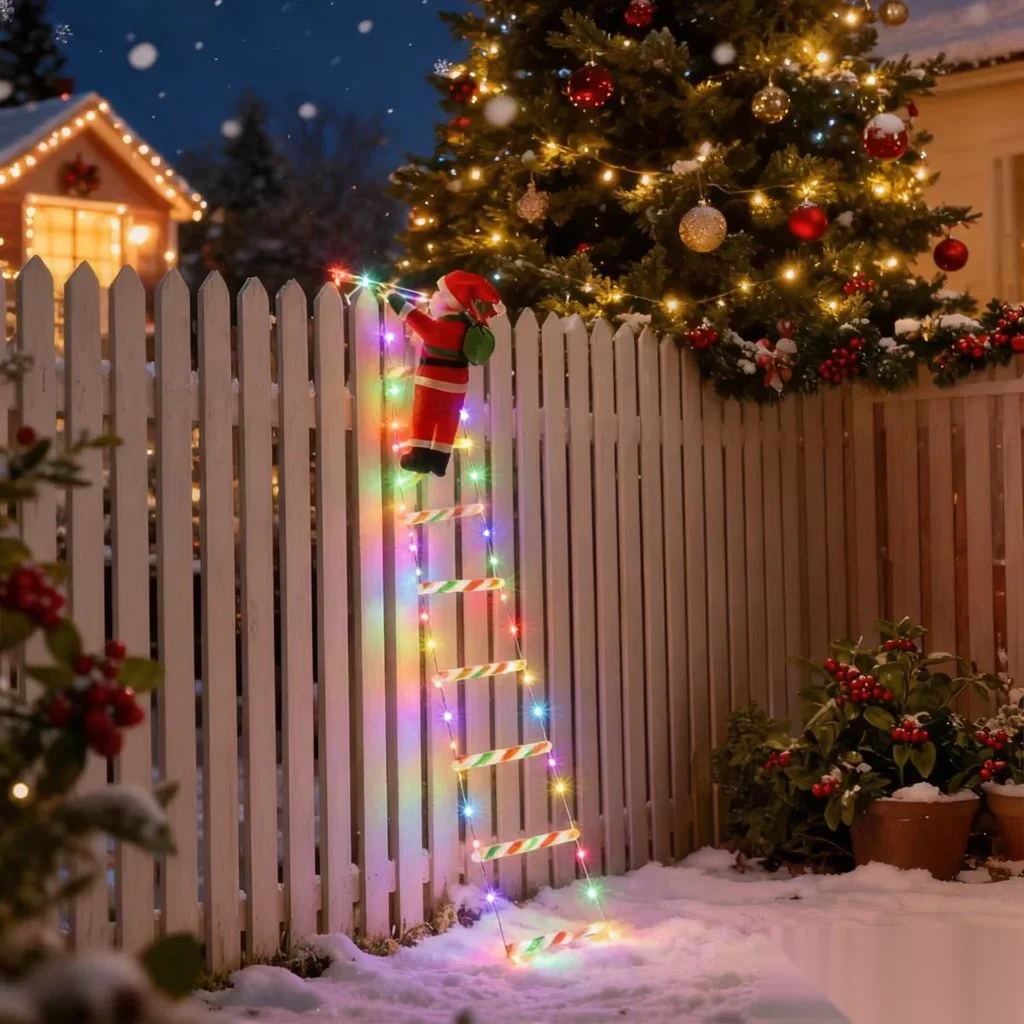 Santa Climbing Ladder Lights, Multicolor LED String, for Xmas Garden Yard Fence Indoor Outdoor Party Holiday Decorations Gift