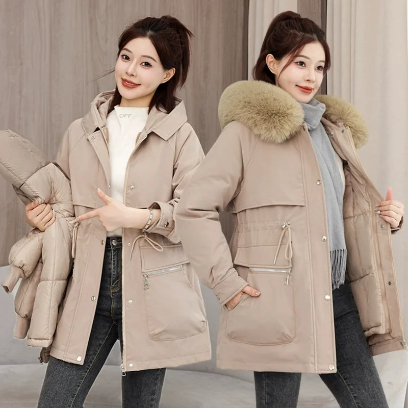 

Women Winter Coat New Detachable Cotton Padded Jacket Lined Long Trench Windbreaker Elegant Female Parkas Warm Coats Outerwear