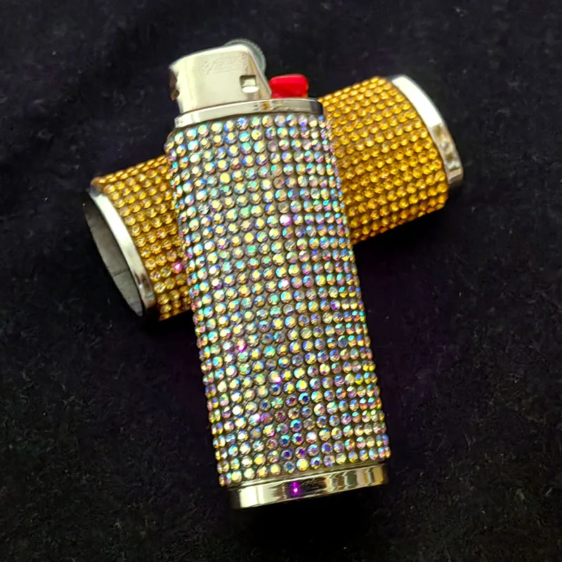 Fashion Rhinestone Crystal Lighter Case Cover Sleeve Metal Bling Shiny Lighters Holder for Bic Full Standard Size Lighter J6