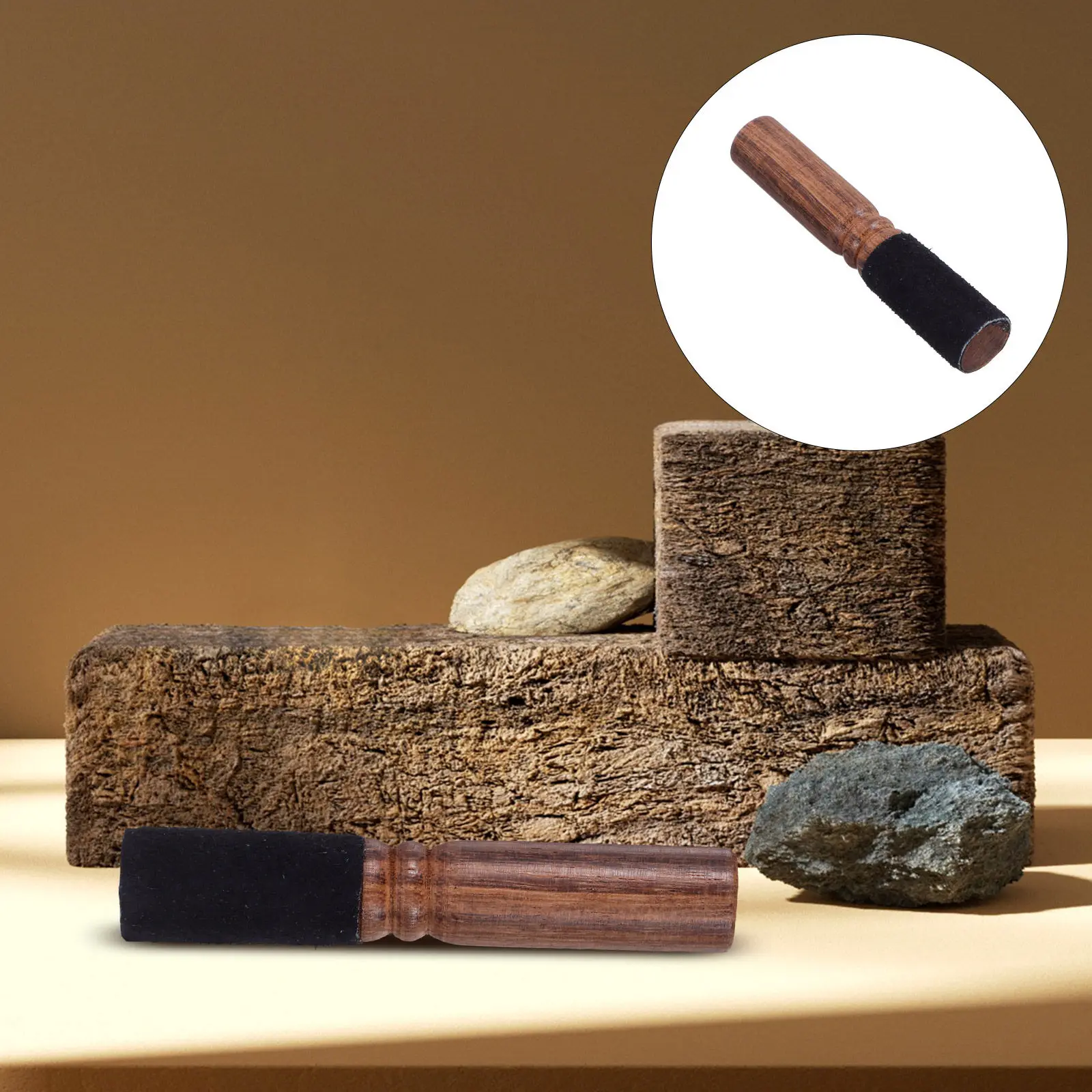 Martillo artesanal de madera de durazno para cuencos tibetanos con cubierta suave, ideal para gongs y sesiones de meditación, yoga y sanación.