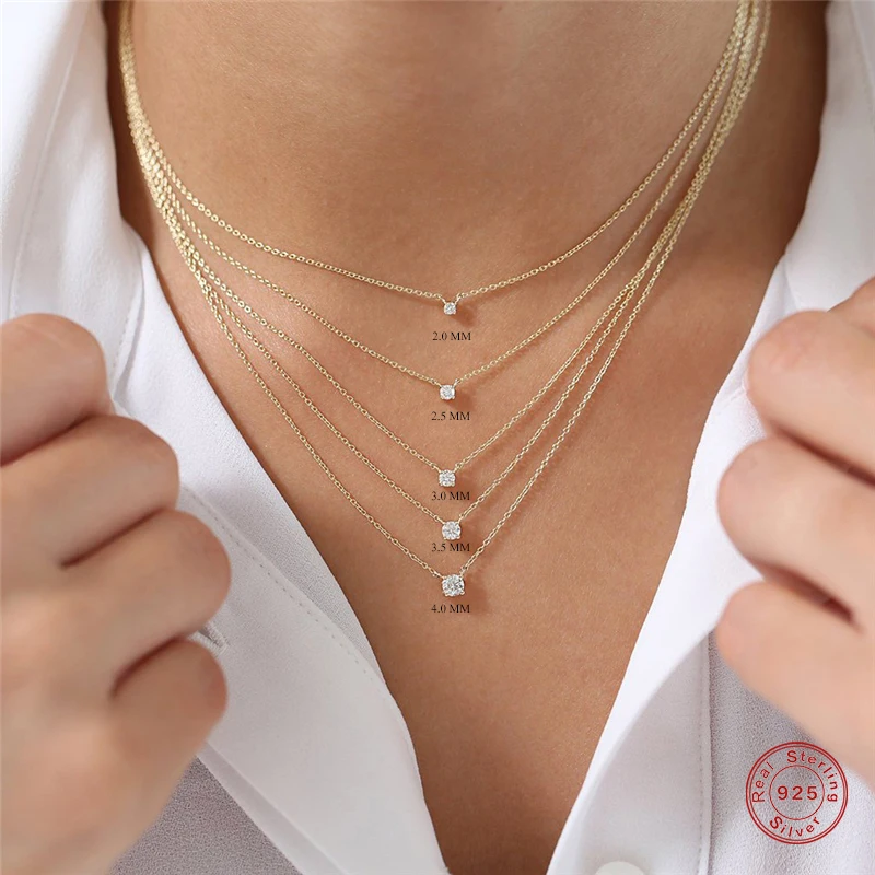 Aide 925 Sterling Silver Cubic Zirconia Pendant Necklace For Women Crystal Chain Necklaces Clavicle Choker Wedding Party Jewelry