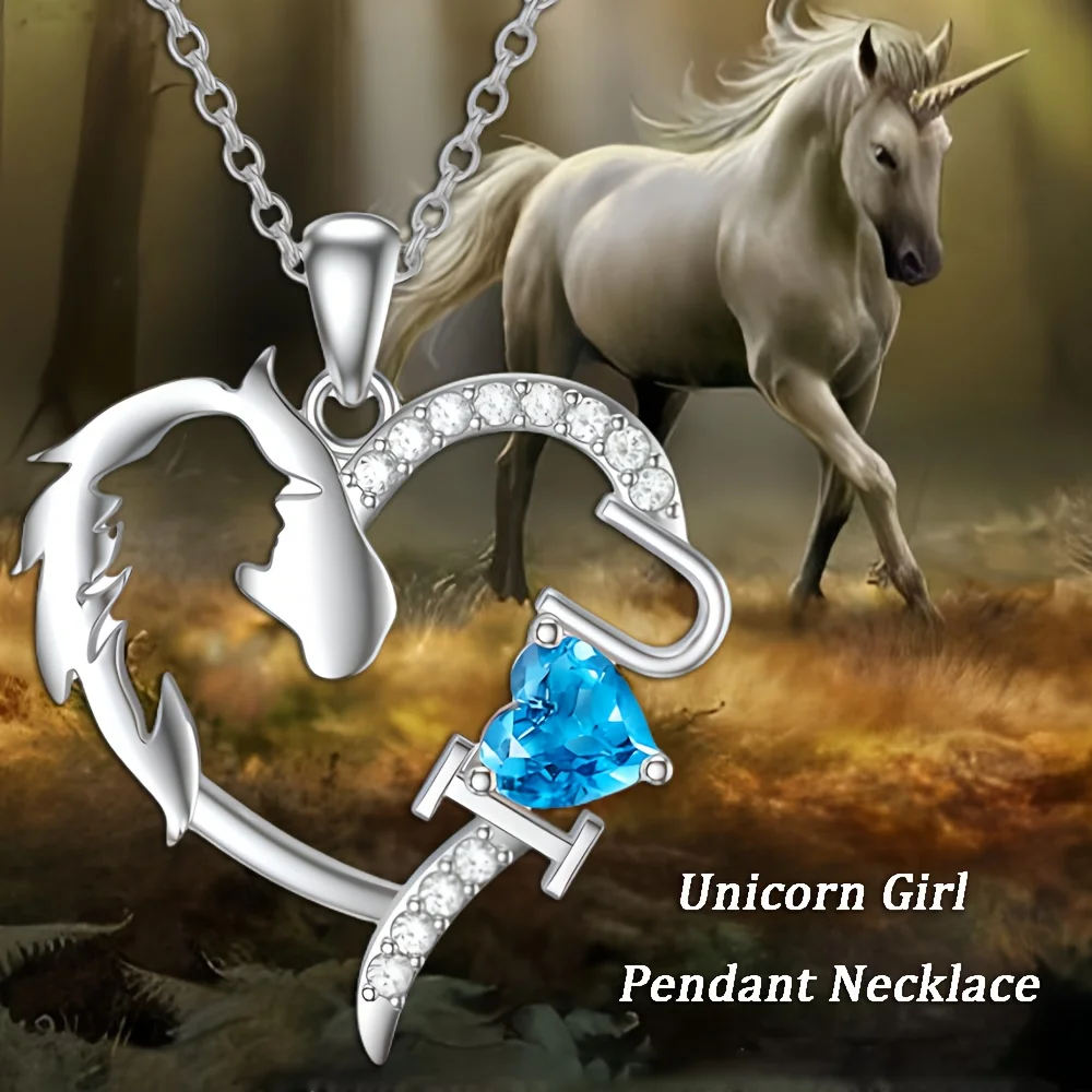 Stylish and Fresh Heart-shaped Gemstone Unicorn Letter 