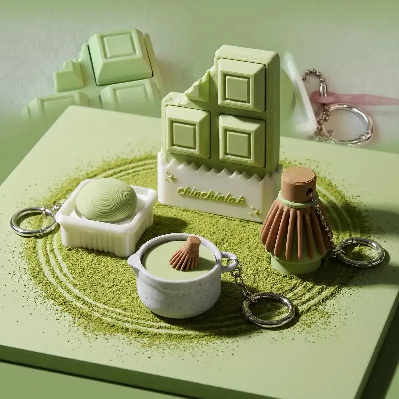 Cute Chocolate Fidget Keychain Milk Tea Matcha Japanese Keyboard Design Mini Stress Toy for Children Gifts