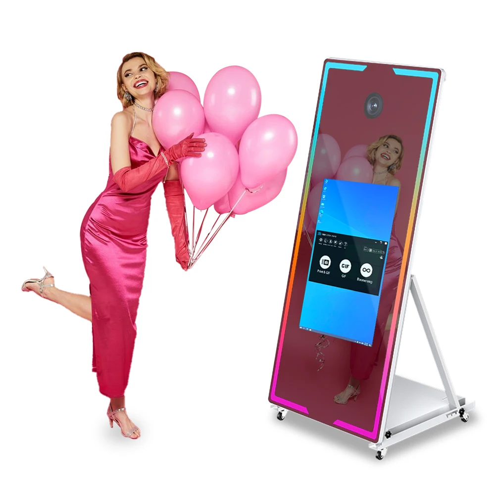 Touch Screen Mirror Photo Booth For Parties Events Wedding 45 65in Selfie Magic Mirror Photo Booth with Flight Case