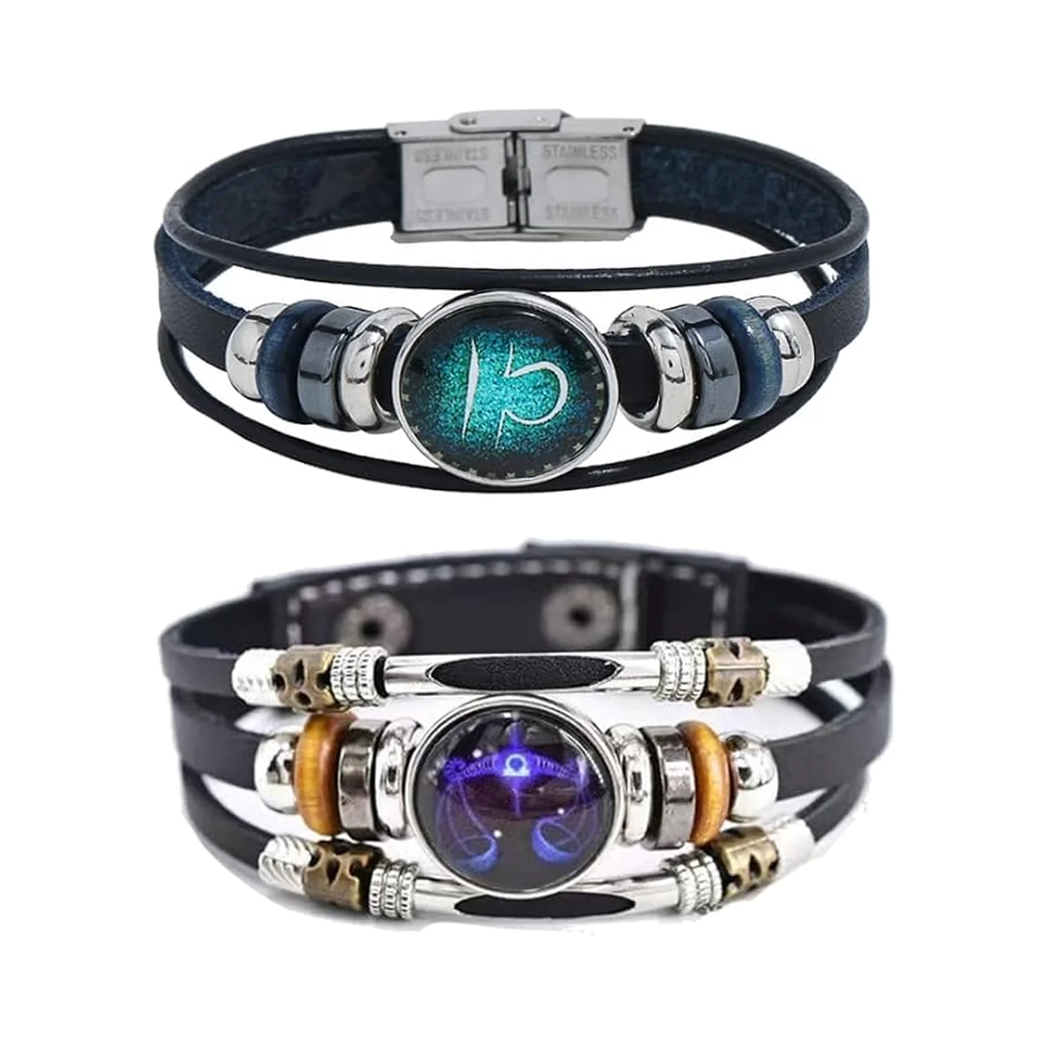 1/2pcs Multilayer Constellation Luminous Zodiac Leather Bracelet Handmade Wristband Couple Women Men Jewelry Glow in the Dark