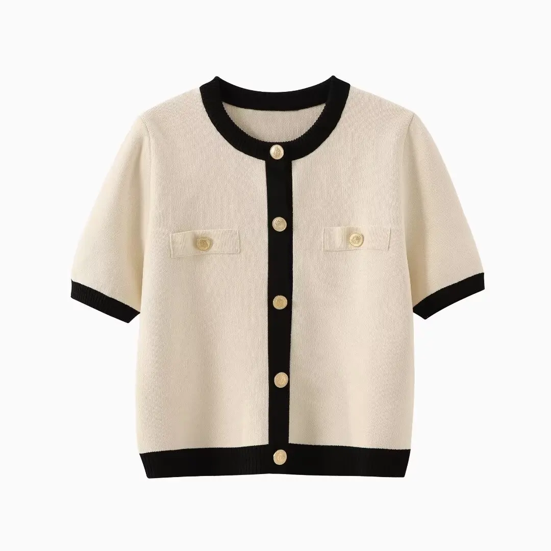 Tangada 2024 Women Buttons Crop Knit Cardigan Sweaters Short Sleeve Female Outerwear 3H0442