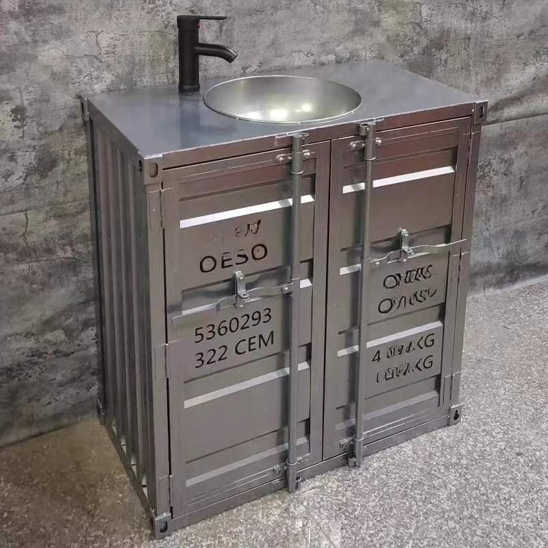 

Creative retro bathroom balcony column floor-to-ceiling integrated hand wash face basin industrial wind container oil drum