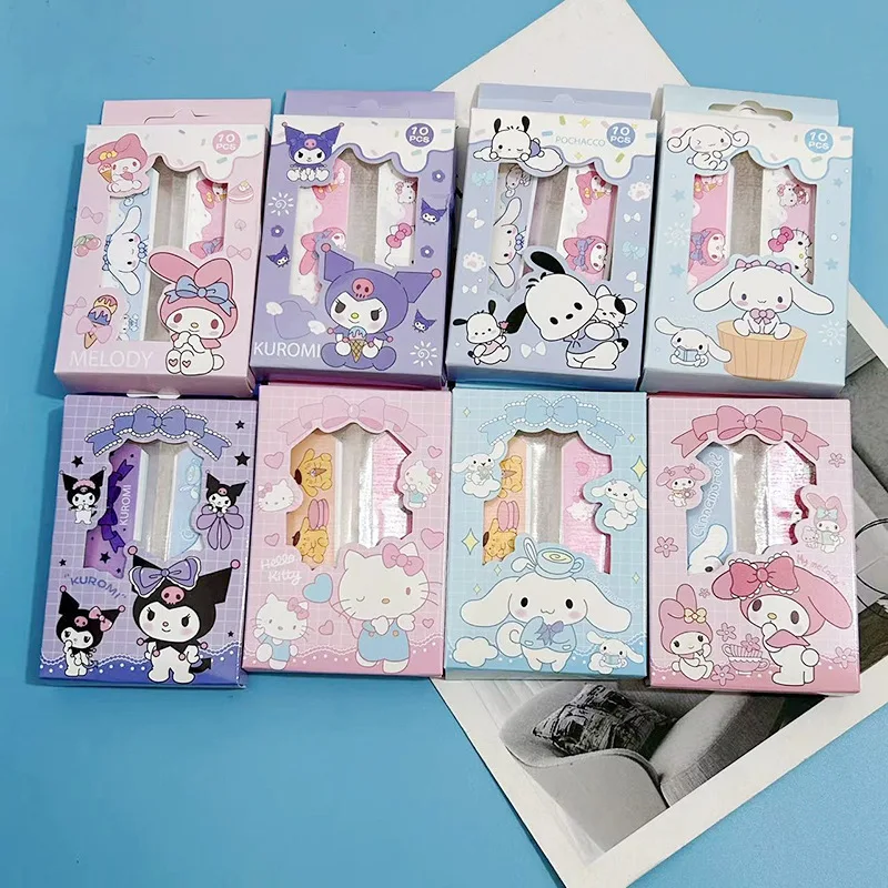 Kawaii 10Pcs/set Sanrios Kuromi Hello Kitty Cinnamoroll My Melody Waterproof Breathable Band-Aid Patch Students Bandage Gift Toy