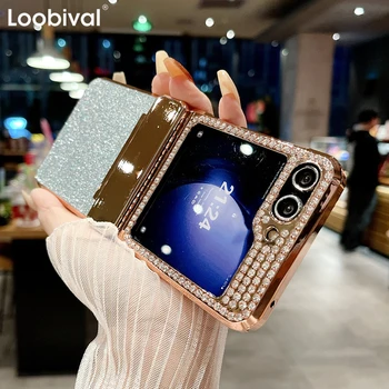 Z Flip6 Electroplate Glitter Diamond Hinge 2in1 Phone Case for Samsung Galaxy Zflip5 Z Flip 6 5 4 3 Flip4 Shiny Shockproof Cover