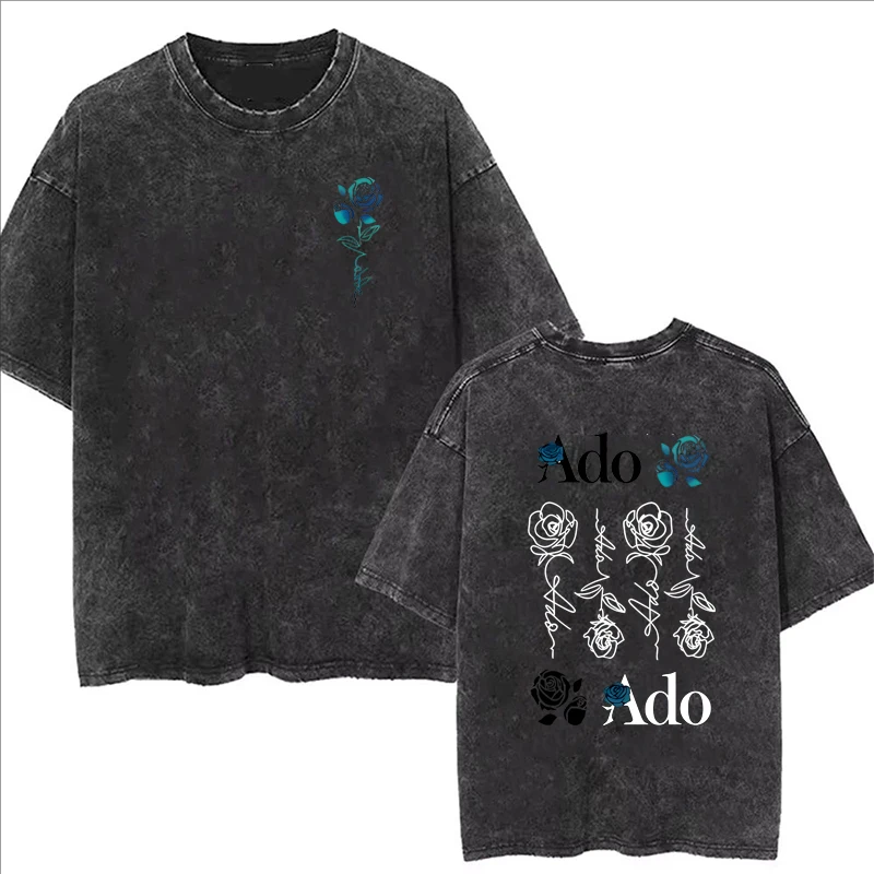 Ado Print Washed T-Shirts Sommer Damenkleidung Lässige Mode Streetwear Y2K Vintage Oversize Kurzarm-Tops Gewaschene T-Shirts – Detail 4
