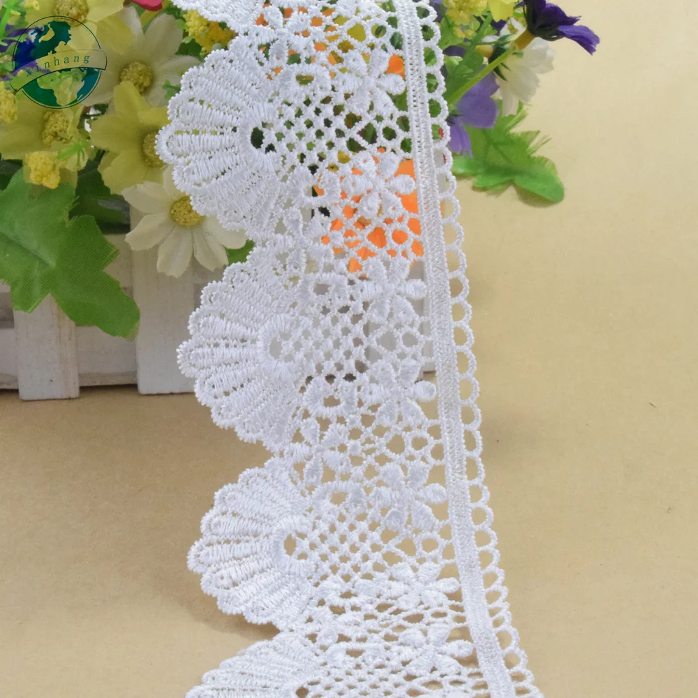 White Polyester Lace Embroidery French Ribbon Fabric Guipure Diy Trims Warp Knitting Sewing Accessories Dress 7cm Width#4314