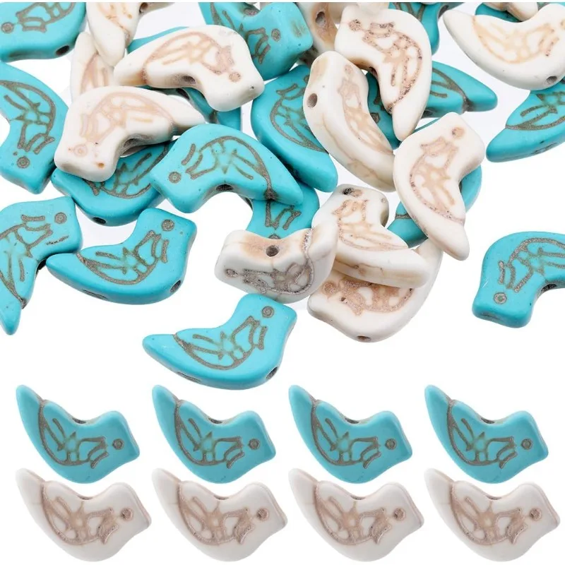 

100PCS Turquoise Gemstone Beads Gemstone Animal Beads Natural Small Precious Blue Bird Peace Dove Carved Genuine Stone Loose
