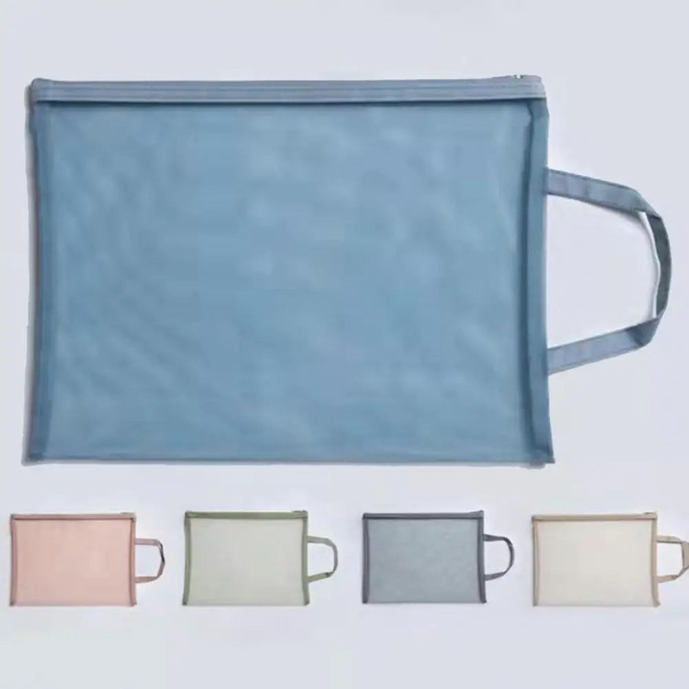 ストラップ付きメッシュジッパーバッグ,ドキュメントストレージ,ファイルフォルダー,透明ジッパー,a4ドキュメントバッグ