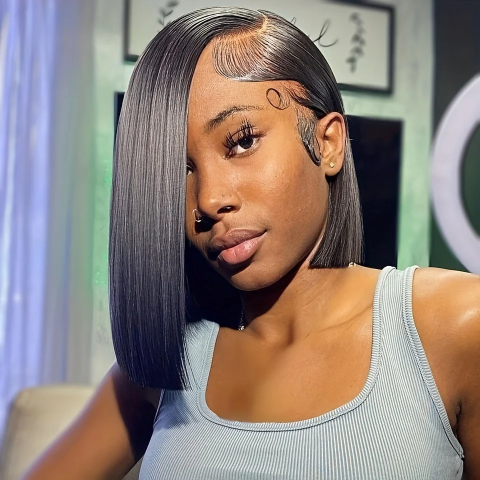 

Human Hair Lace Wig For Women Remy Hair Straight Bob Wig 13X4 Lace Frontal Wig