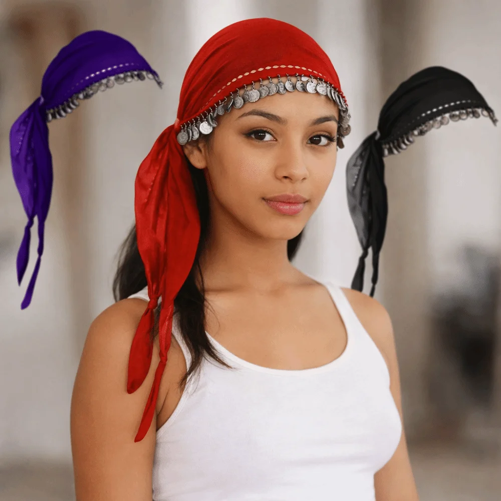 

Fashion Pretty Belly Dance Accessories Traditional Veil Coin Headscarf Ethnic Pattern Crochet Dance Costume Headwear Gypsy Dance