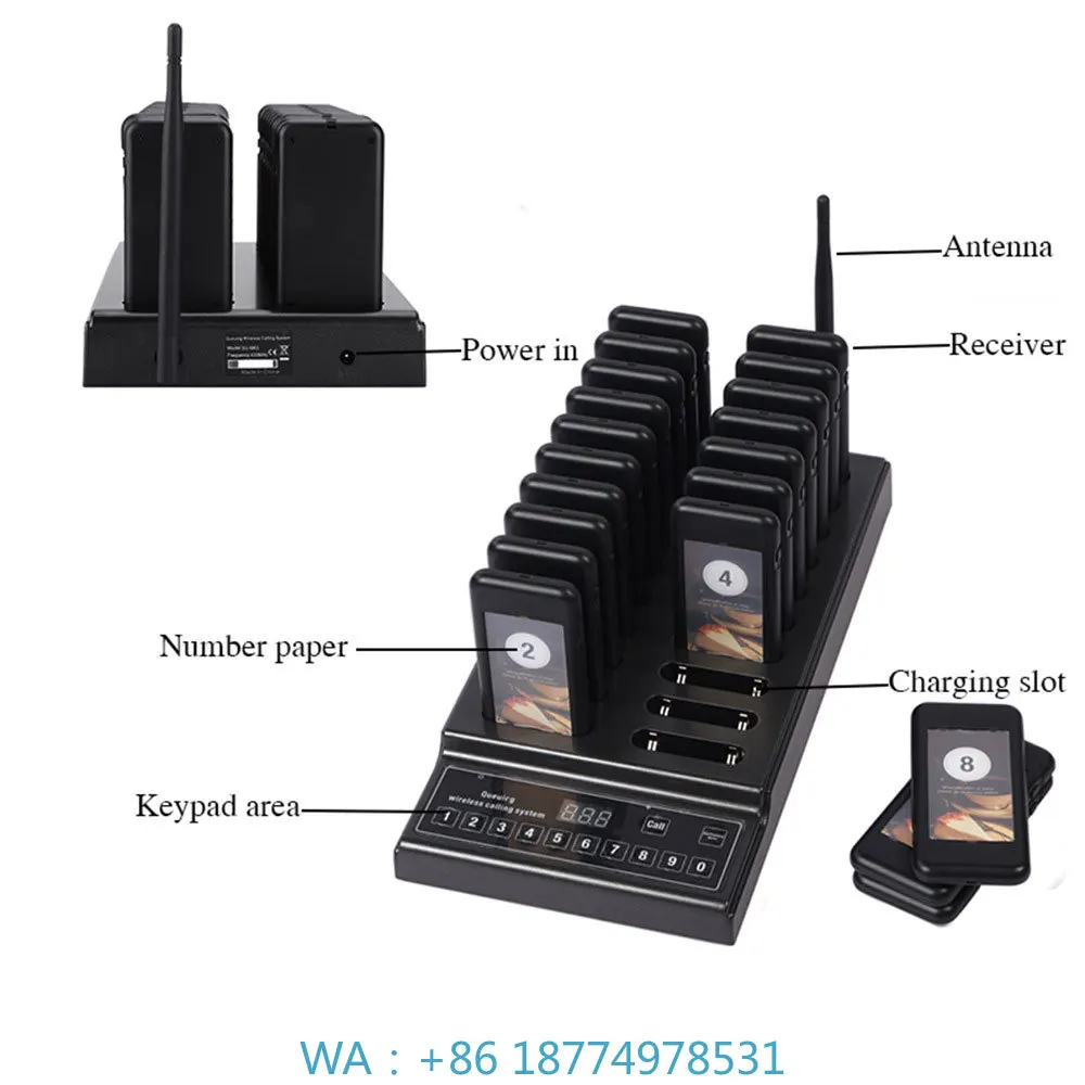 Pager System W/ 20 Pagers for Coffee Shop SU-68G 20-Channel Queuing Wireless Calling System Wireless