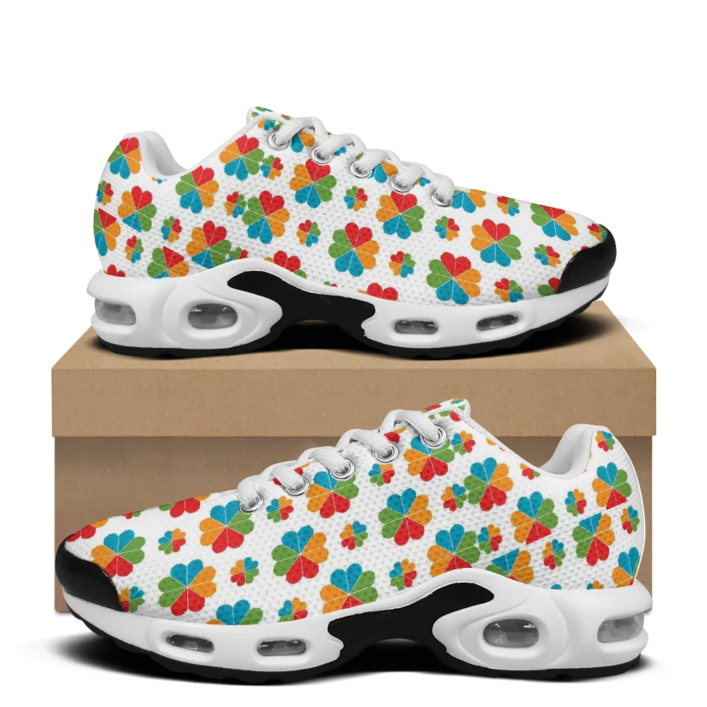 

Colorful four-leaf clover print casual air-cushioned shoes, breathable mesh upper athletic shoes for men and women