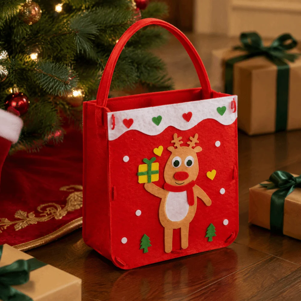 Non-woven Fabric DIY Xmas Candy Bag Santa Claus Snowman Christmas Bag Toy Handmade Christmas Tree Portable Elk Handbag Toddlers