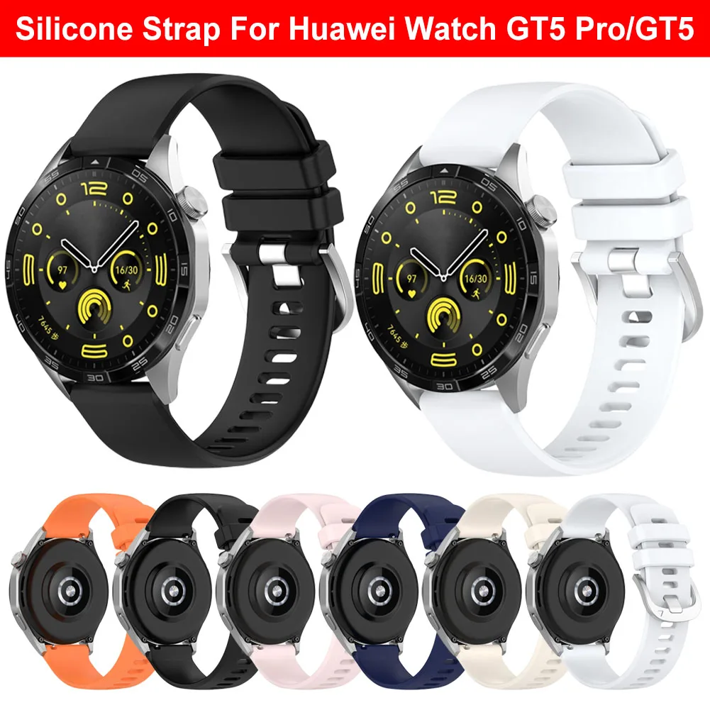 Silicone Strap For Huawei Watch GT5 Pro/GT5/GT4 Sport Watch Bands Waterproof Replacement Watch Strap Bracelet Adjustable Straps