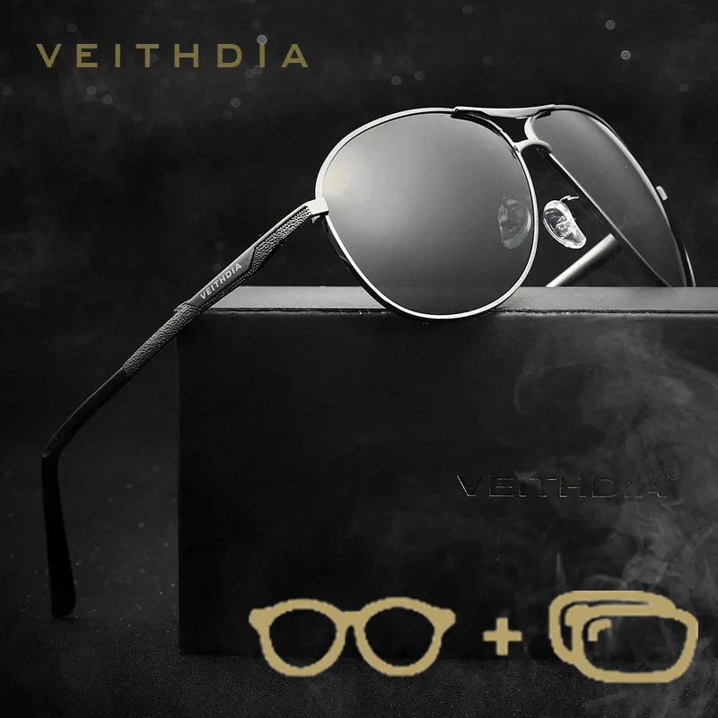 VEITHDIA New Arrival Custom Prescription Sunglasses Mirror Polarized UV400 Lens Myopia Glasses Pilot Goggles For Men Wome P25560