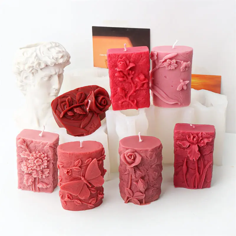 

3D Love Rose Candle Silicone Mold, Butterfly Relief Cylindrical Aromatherapy Plaster Making Supplies, DIY Wedding Birthday Gift