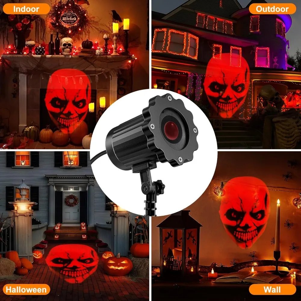 Halloween Projector Licht, 3D Dynamische Rode Schedel, Decoratief Licht, Waterdicht, Outdoor, Indoor