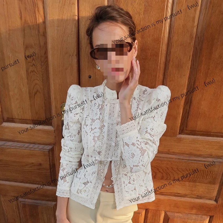 

Летняя кружевная рубашка с воротником-стойкой, облегающая рубашка, женский дизайн, модный темперамент, Европа и США