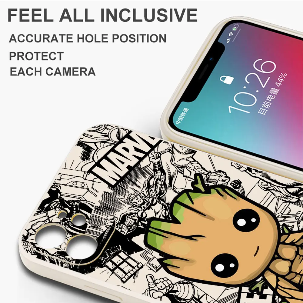 Cover liquida quadrata Marvel spiderman Groot custodia per telefono per Samsung Galaxy A50 A05S A20 A03 A51 A20s A02s A71 4G A10 A04 A70