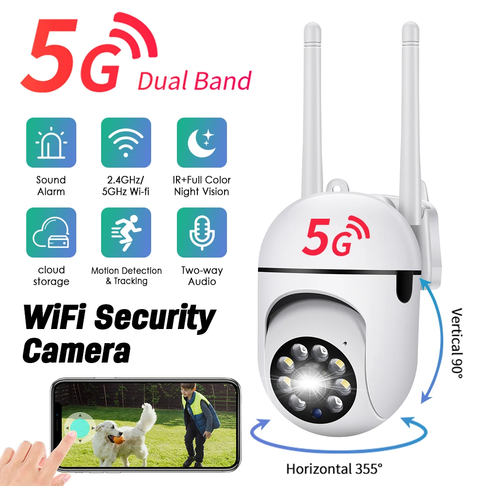 5G Dual Band WiFi Surveillance Camera 1080P IP Camera Full Color Video Motion Detection Two-way Audio Security Wireless Monitor