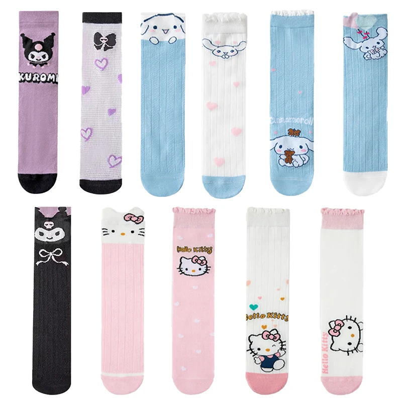 Calzino lungo al ginocchio estivo Sanrio sottile traspirante Hello Kitty Kuromi Cinnamoroll Calzini a tubo centrale per ragazze Calzino al polpaccio