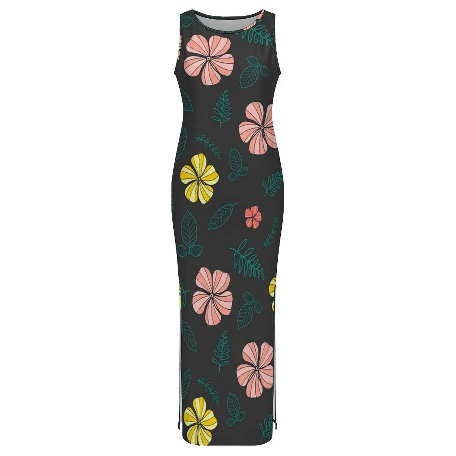 Tropical Floral Dress Sleeveless Colorful Flowers Club Party Maxi Dresses Summer Street Style Graphic Bodycon Dress Large Size