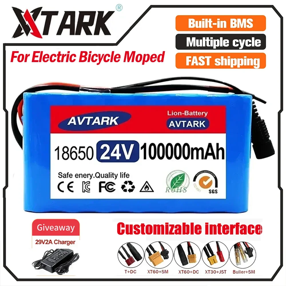 

29.4V 100Ah 7s3p 18650 lithium battery 24V 100000mAh electric lithium-ion battery pack+2A charger