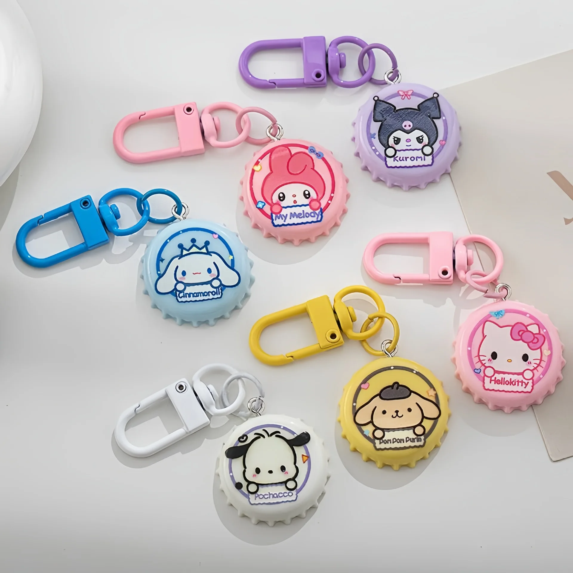 Kawaii sanrio olá kittty kuromi cinnamoroll minha melodia pochao criatividade garrafa chaveiro mochila pingente crianças presente de aniversário