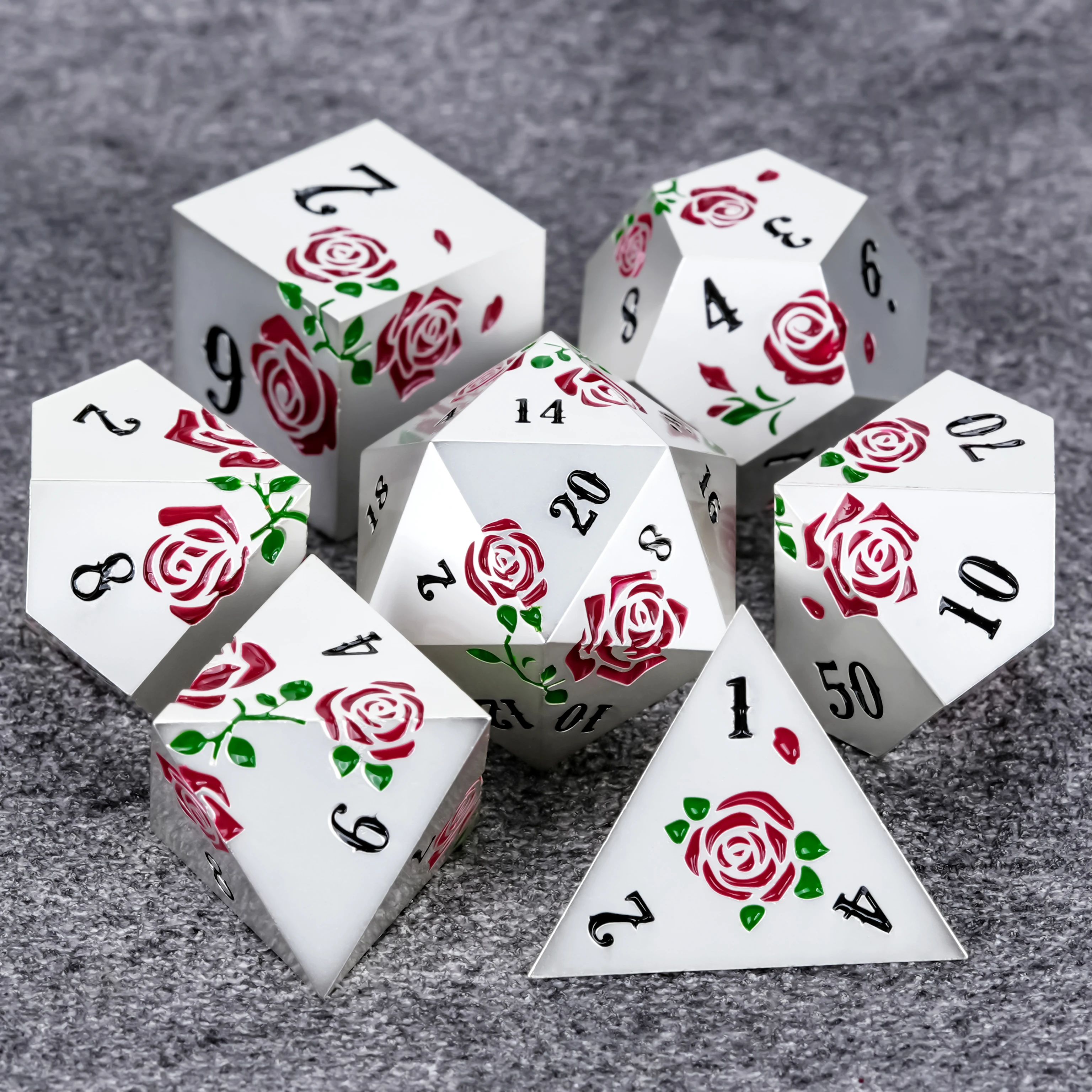 

1-7Pcs DND Dice Set Rose Flowers Rose-Embossed Metal Dice Multi-sided Polyhedral Dice for D&D Game COC Role Playing RPG Table