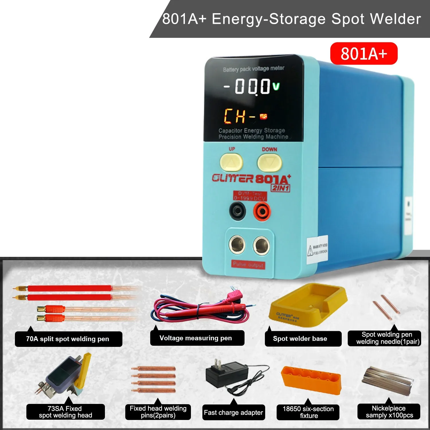 Maxgeek 801A + baterai deteksi voltase DC multifungsi, mesin las Spot penyimpanan energi