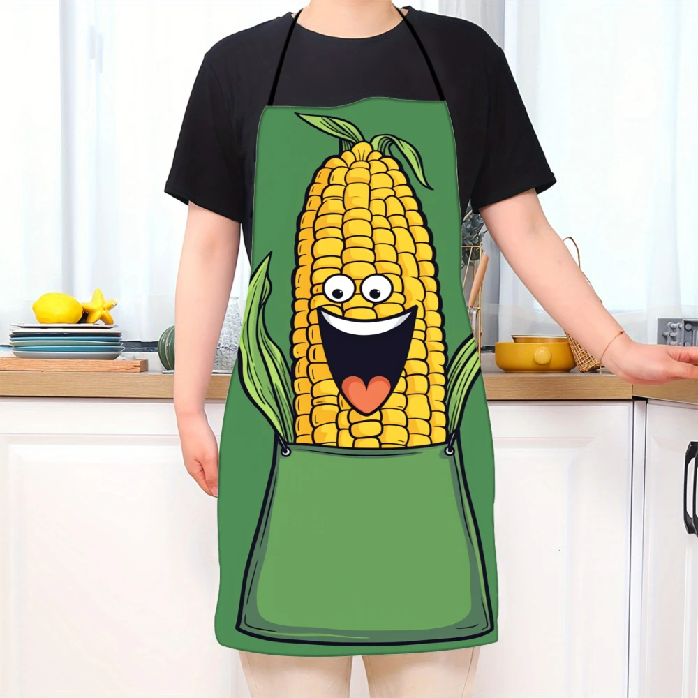 Funny Corn Apron Kitchen Cooking Apron With Happy Corn Design Green Apron For Cooking And Baking