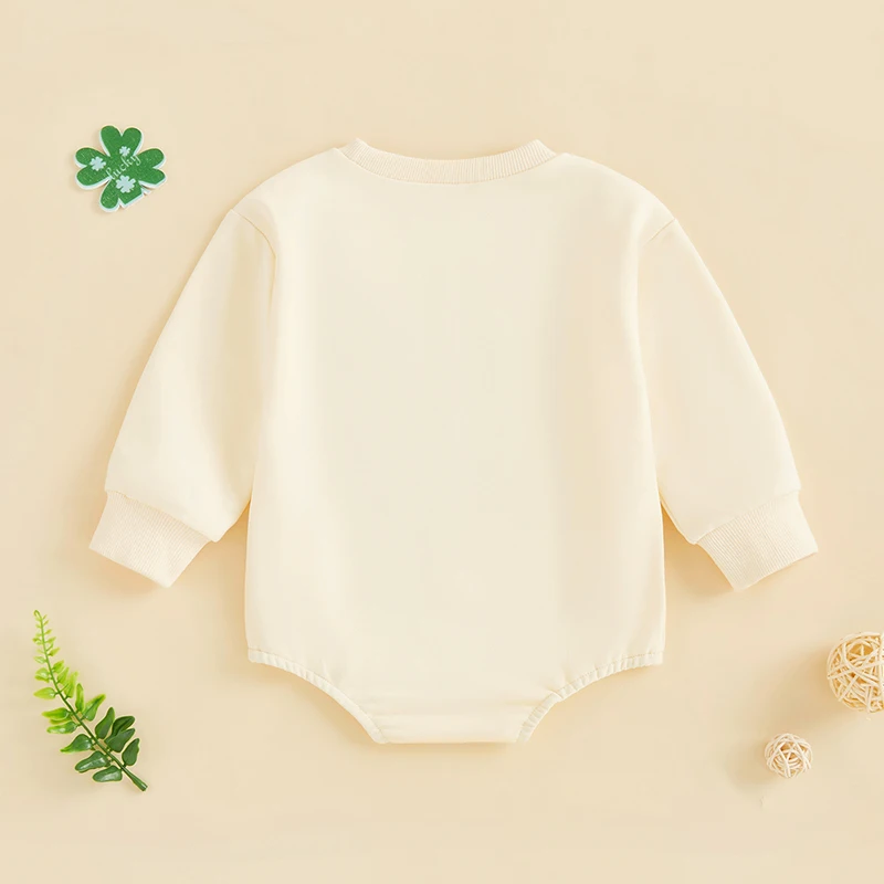 Infant Boy Jumpsuit with Long Sleeves and Round Neckline featuring Clover and Letter Embroidery Detail Perfect for Spring and