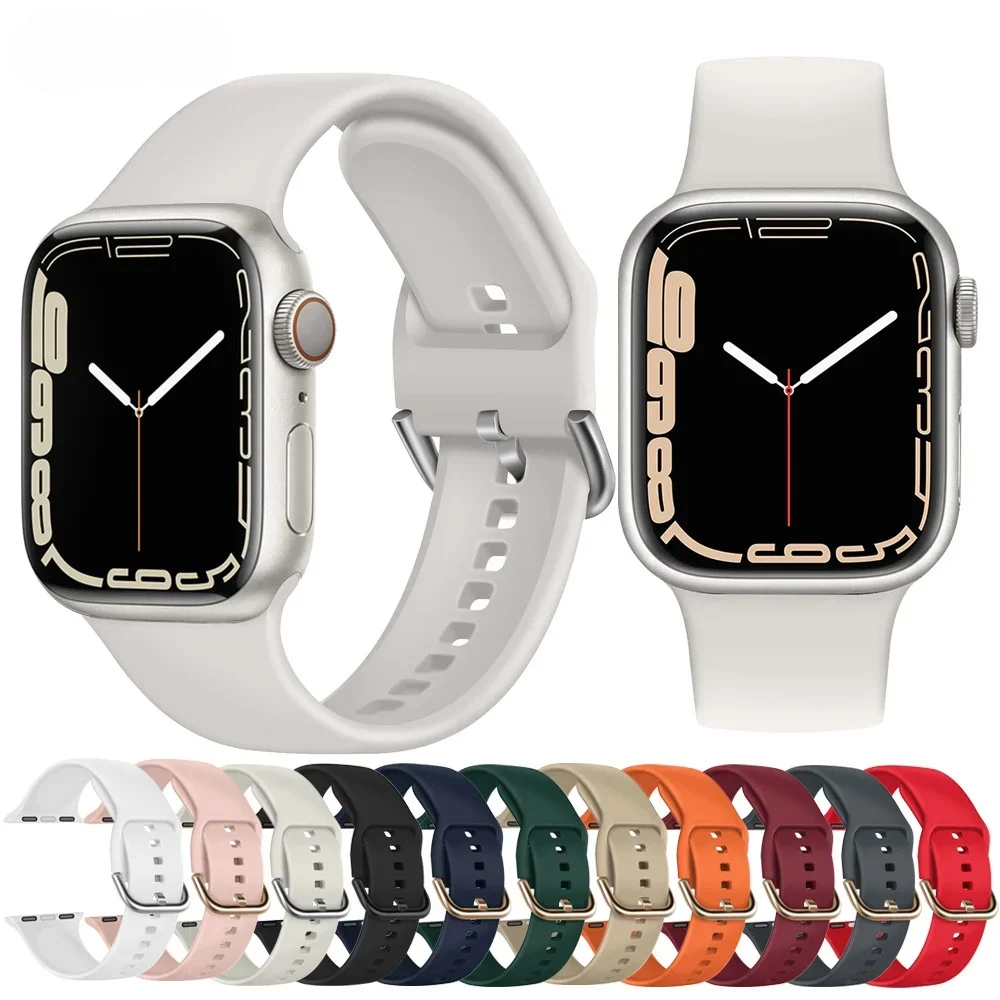 

Silicone Strap for Apple Watch Band 49mm 45mm 44mm 42mm 41mm 40mm 38mm Bracelet iWatch Series Ultra 9 8 7 6 5 4 3 SE Watchband