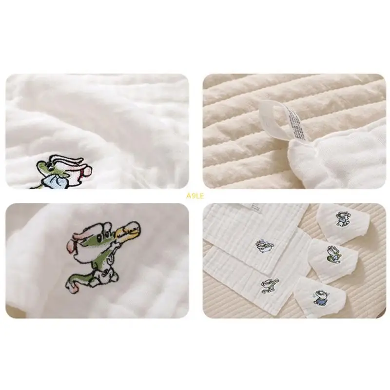 

5pcs Square Nursing Towel for Newborns Toddlers 6 Layer Wiping Towel Breathable Washcloths Embroidery Dragon Saliva Wipe