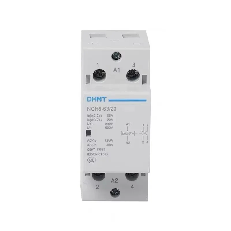 CHINT NCH8 20A 25A 40A 63A Din Rail Household MIni AC Contactor 220V 230V 400V 63/22 63/40 40/40 40/22 1NO 1NC 2NO 2NC 4NO 2P 4P