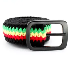 Ceinture en coton tricotée à la main pour femmes, avec boucle en alliage de Zinc noir, Rasta jamaïcaines, Afro, caraïbes