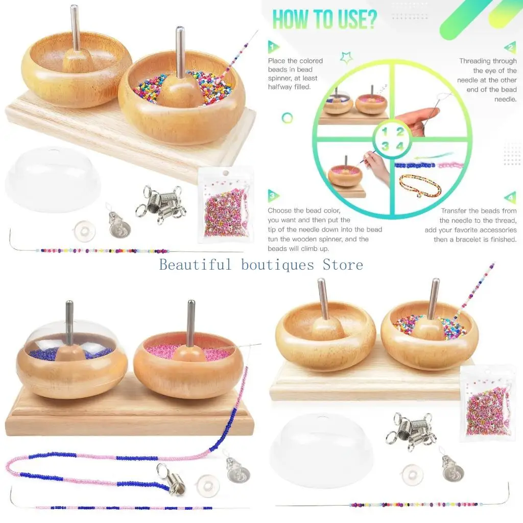 

U4LF Bead Spinner Manual Beader Connection Jewelry Bracelet Making Bead String Tool Wood Craft DIY Making Bead Spinner Holder