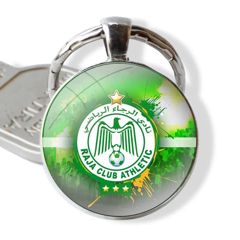 Keychain Handmade Glass Cabochon Key Ring Holder Pendant Key Chains Morocco Soccer football