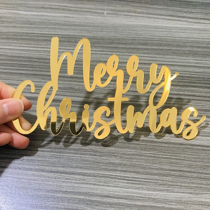 1pc Merry Christmas Cake Toppers Gold Acrylic Letter Cake Topper Christmas Cake Decoration For Home New Year 2023 Xmas Noel Gift