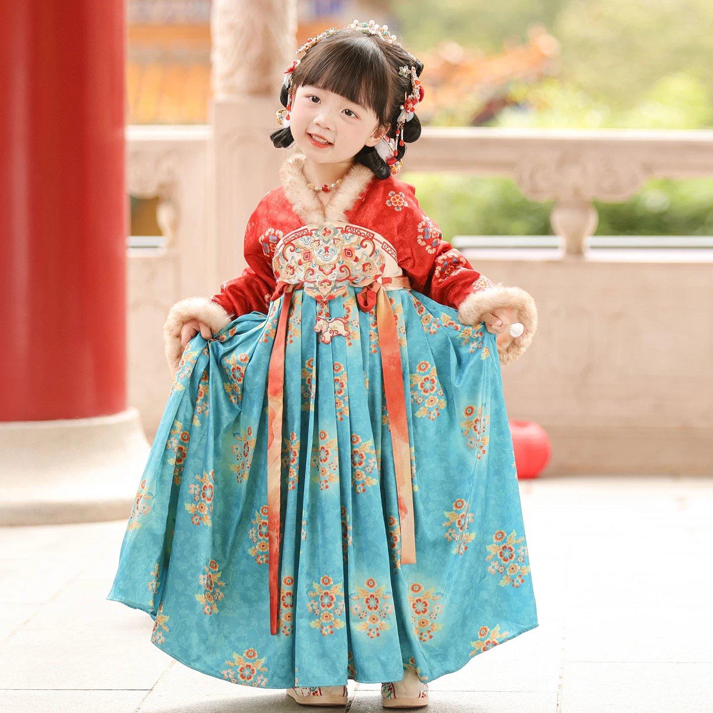 

Kids Hanfu Winter Quilted Thick Warm Dress Chinese Traditional Girls Princess Costumes Party Dresses Children's Clothing