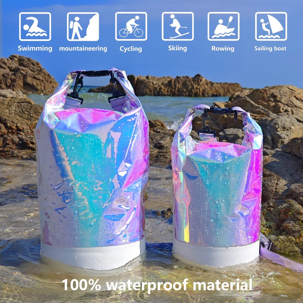 Laser Ripstop Colorful Waterproof dry Bag Roll Top Waterproof Bucket Bag for Diving Swimming Outdoor Boating