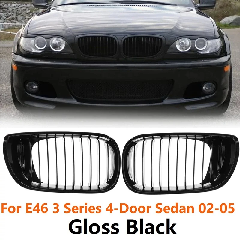 Gloss Black Front Hood Kidney Grill for -BMW E46 3 Series 2002-2005 4D Sedan 318I 320I 323I 328I Front Bumper